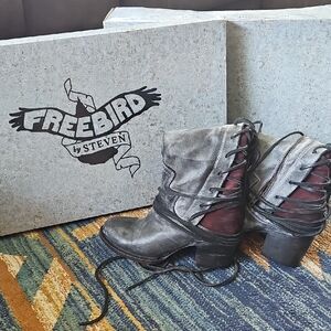 Freebird by Steven Charcoal and Maroon Lace Up Boots